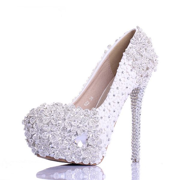 

white luxury crystal womens wedding shoes bride lace thin heel high heels party dress shoes woman female shoes, Black