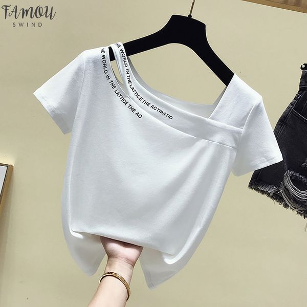 

summer cotton short sleeve t shirt women tshirt korean style t shirt women clothes slim chic shirt femme 2020, White