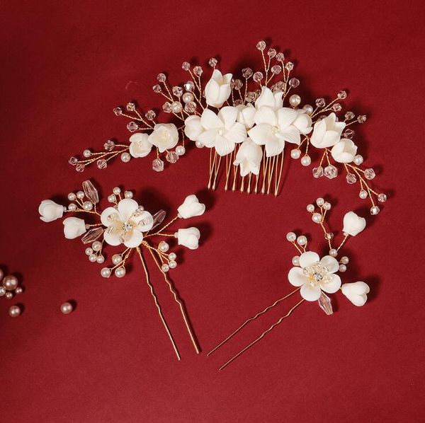 

soft flower wedding accessories bride jewelry hair comb with crystal pearl beauty bridal hair pins hairpins with black gift box packing, Golden;silver