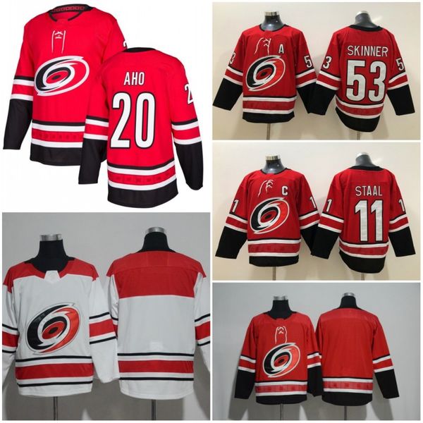 

2018-2019 Season Carolina Hurricanes 20 Sebastian Aho 53 Jeff Skinner 11 Staal Hockey Jerseys Men All Stitched Jerseys