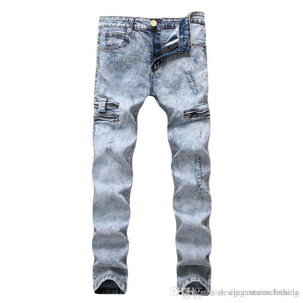 

luxury fold trousers mens washed silod color pants light blue skinny jeans fashion designer male apparel