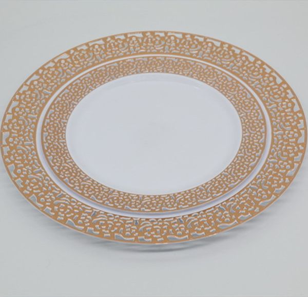 

disposable plate dish 10.25 inches discs lace dinnerware plastic tableware big size rose gold breakfast discs pattern dinner plate 0095