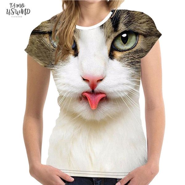 

women funny t shirt cat 3d print casual tshirt o neck short sleeve t shirts women clothing camiseta mujer h10, White