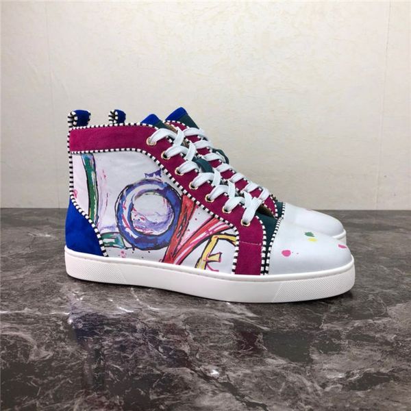 

2019 new designer luxury mens red bottoms casual shoes womens spike golden fashion high help sneakers size 35-47 c-002 cs01, Black