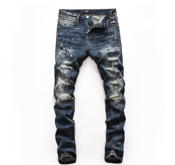 

новый 2020 мужчина разорванного denim рвущих джинсов navy черного хлопок мода tight весна осень мужские брюки bb325, Blue
