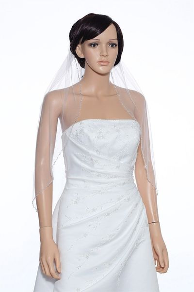 

new popular white ivory champagne red pink black purple bridal veils one-layer elegant beaded edge waist length wedding veils