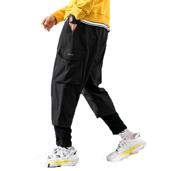 

2019 men elastic waist design harem pant street punk hip hop black casual trousers joggers male multi-pocket cargo pants m-5xl