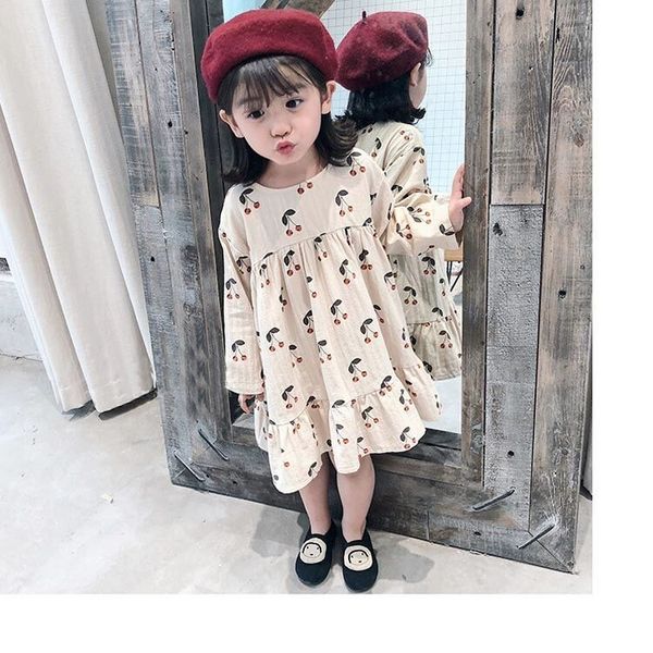 

cute baby girls dresses cotton kids cherry pinting dress for girls new style girls loose casual dresses, Red;yellow