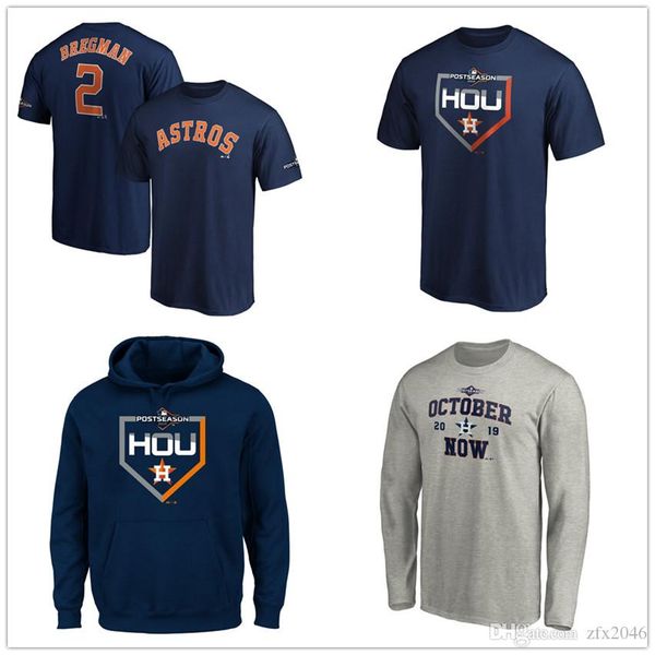 

baseball jerseys houston 2 alex bregman astros 2019 postseason big tall authentic t-shirt navy hoodies long sleeve fans tee printed, Black