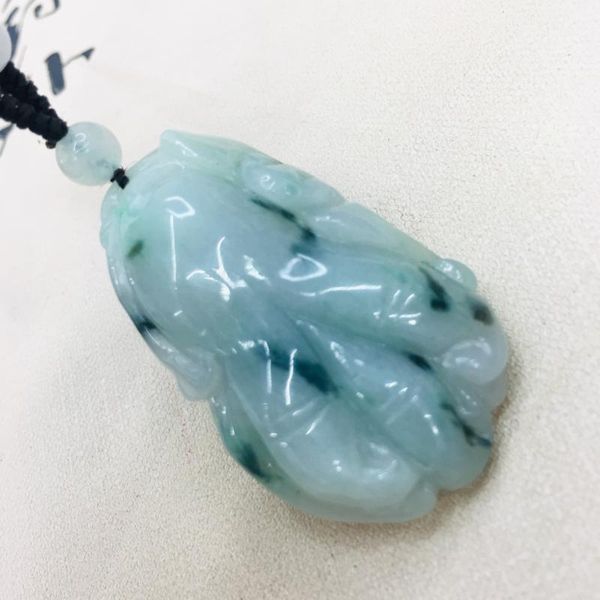 

natural burmese emerald jade carving light green bergamot pendant with jade tricolor bead necklace sweater chain, Silver