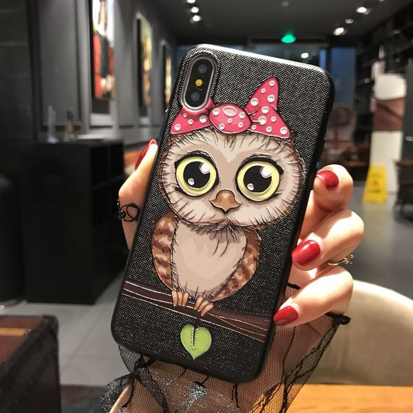 

retro cute owl couple silicone phone case for iphone 11 pro x xs 6 6s 7 7plus 8 8plus xr xs max soft tpu cases black emboss back cover