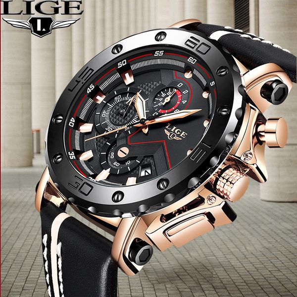 

2019 new casual fashion men's lige watch all steel stone watch sports waterproof timing date table, Slivery;brown