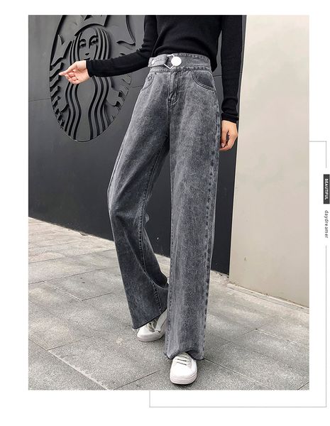 

grey mop the floor long straight jeans women loose kuo, Blue