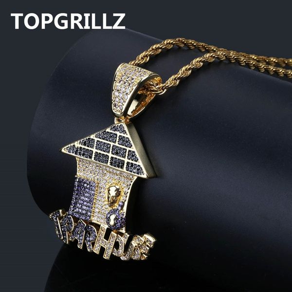 

rillz hip hop multi color trap house pendant necklace iced out cubic zircon necklace men jewelry gifts with 4mm tennis chain, Silver