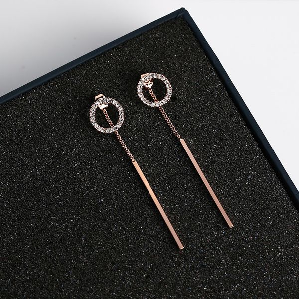 

2017 new fashion sweety shiny rhinestone circle dangle earrings metal strip pendientes temperament dual-use earring, Silver