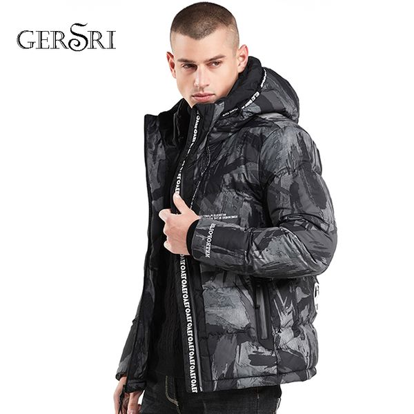 

gersri camouflage parkas mens winter coat thickening warm cotton-padded jacket male hooded wadded jacket, Tan;black