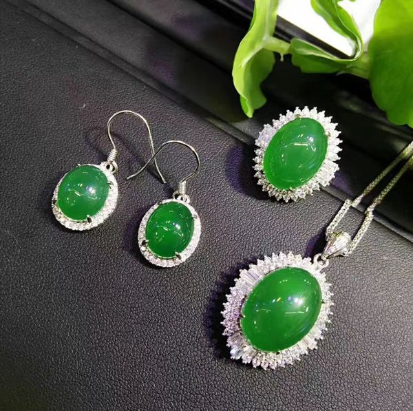 

natural chalcedony yellow green set three earrings earrings ring pendant jade egg face natural agate necklace gift, Black