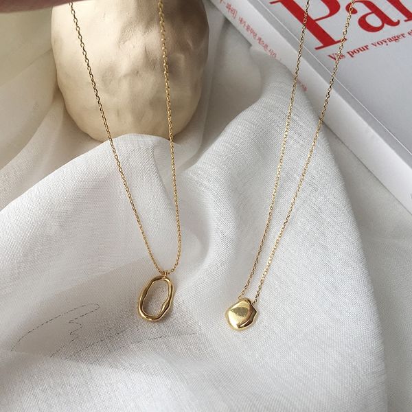 

inskorean european and american s925 sterling silver gold color irregular geometric elliptical necklace simple collarbone chain