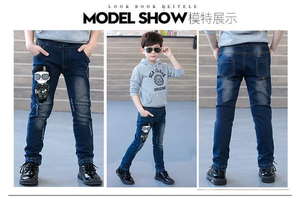 

children jeans boys long style cotton jeans 5-13 y teenage autumn spring denim trousers big boy trousers casual pants outwear, Blue