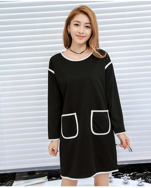 

matte black spring, summer, long sleeve pure color cultivate one's morality dress, Black;gray