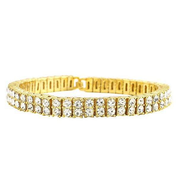 

wholesale-hip hop bracelet gold palted bling bling 2 row iced out cz bracelet fashion mens jewelry, Golden;silver
