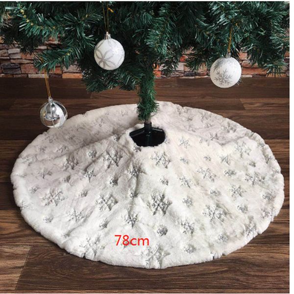 

78/90/122cm white flannel embroidered snowflake christmas tree skirt sliver gold christmas tree new year home decoration tool