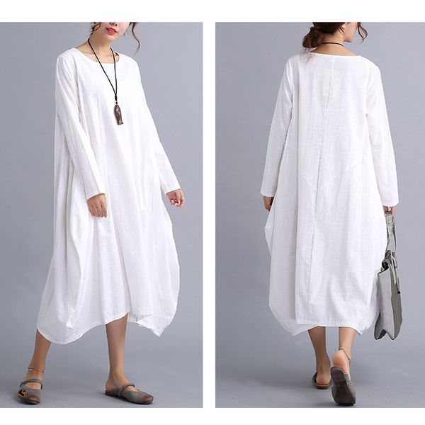 

designer clothes new womens casual long sleeve loose cotton linen maxi long dress kaftan 2 colors 4 size, Black;gray