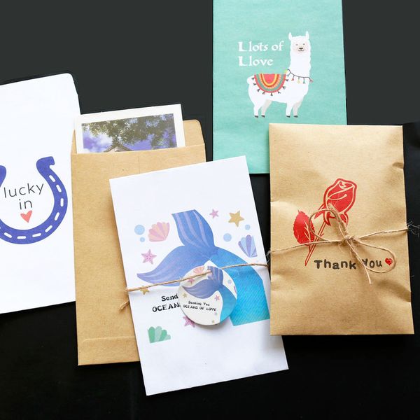 

10pcs paper gift bags mini unicorn llama love handmade kraft envelopes party favor candy paper bag wedding invitation card bags