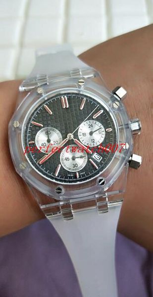 

classic series luxury quality watch n8 factory 26283st 26326st black dial rubber strap bands vk quartz chronograph workin mens watches, Slivery;brown
