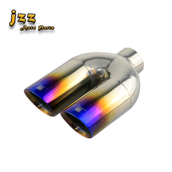 

jzz 1pcs stainless steel chrome silver car exhaust tips 2'' inlet 2.5'' outlet double wall smoking pipe