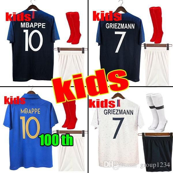 

1919 2019 Two stars 2 GRIEZMANN MBAPPE Kids France soccer jersey boys child Centenary POGBA Long sleeve football shirt maillot de foot 19 20