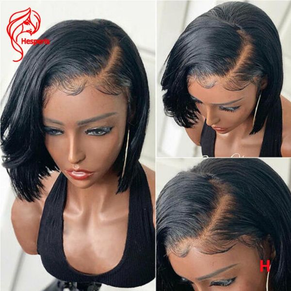 

13*4 lace front human hair wig straight bob 130% brazilian remy hair lace front wigs bleached knots for women short bob cut wig, Black;brown