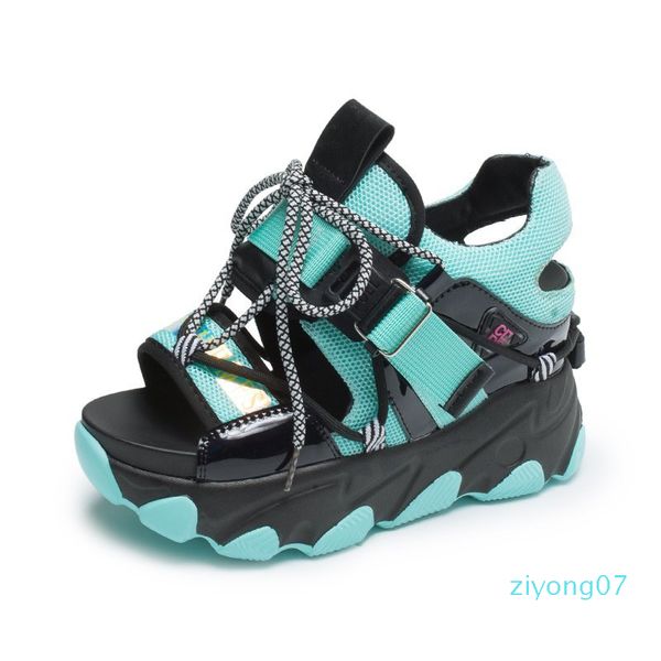 

women chunky platform sandals 10cm super high heels casual shoes british style designers woman wedge fashion sandal ladies 2020 zz7, Black