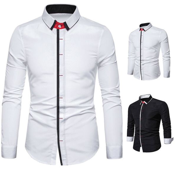 

mens slim fit long sleeve shirt casual button business dress shirt new male shirts clothing, White;black