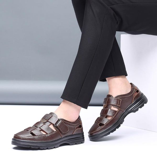 

nice summer mature men sandals leather sandals men leather for black dress shoes sandalias big size 38-58 may28