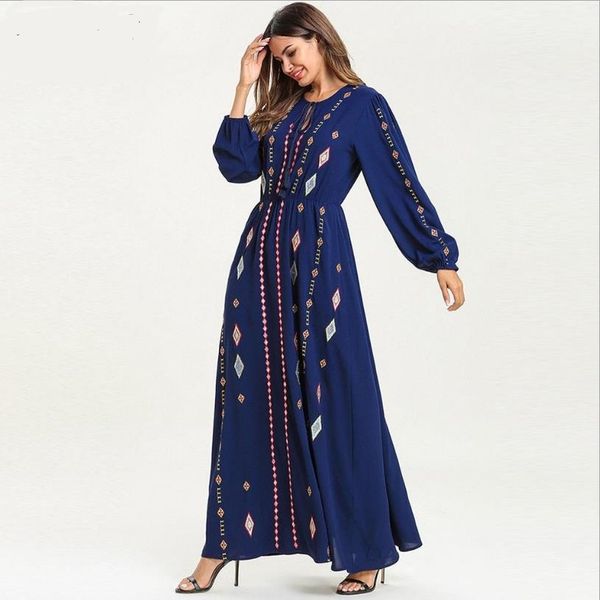 

full length embroidery muslim robes female fashion dubai islamic elastic wasit was thin abayas prayer service clothing wq1640, Red