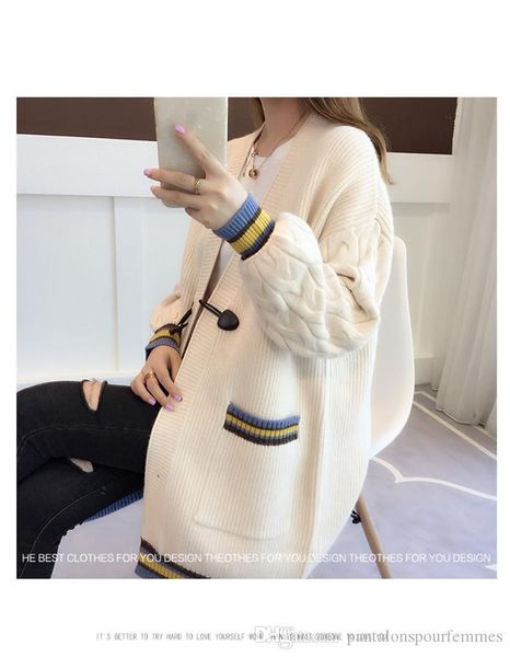 

womens autumn and winter knitwear fashion casual cardigan designer loose long sweater coat keep warm sweaters, White;black