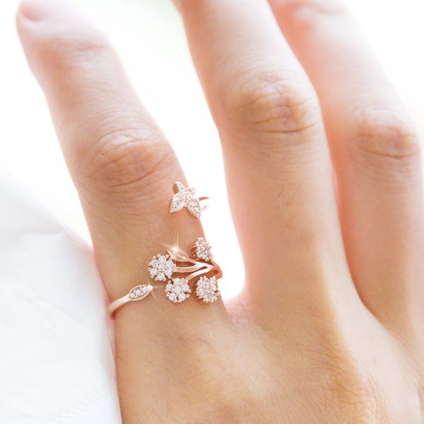 

charms ring hollow rhinestone butterfly flower leaves open ring for women girl and lady wedding rings adjustable knuckle finger jewelry xmas, Golden;silver