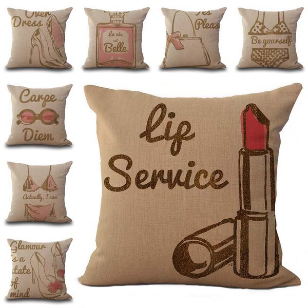 

bikini perfume lipstick high heel sunglasses pillow case cushion cover pillowcase cover square linen cotton soft beddng sets 240541