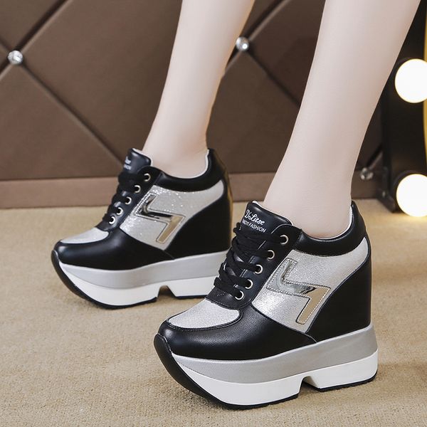 

rimocy autumn color collision vulcanized shoes women thick bottom height increasing shoes woman platform zapatos leopardo mujer y200424, Black
