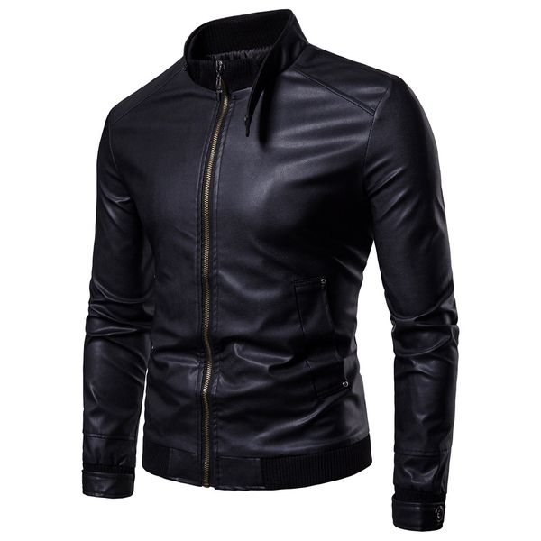 

cross-border specifically for the new korean version of slim leather men's leather motorcycle jacket male british fashion leather jacke, Black