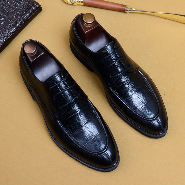 

dress shoes men's business british handmade crocodile lace-up single, Black