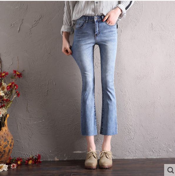 

the blue light color jeans women straight bootleg jeans tall waist elastic thin nine minutes of pants pants restoring ancient ways
