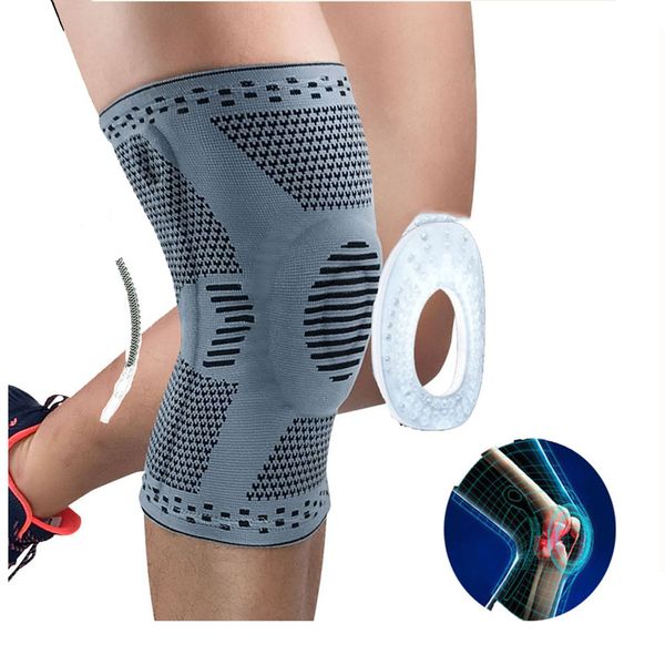 

1pc nylon elastic sports knee pads breathable knee support brace running fitness hiking cycling knee protector silicone pad, Black;gray