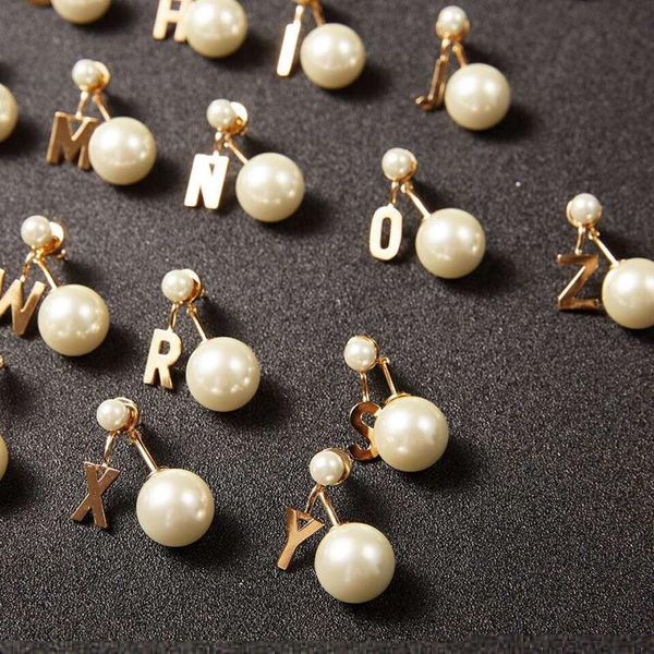 

brand fashion jewelry for women big pearl 26 letter earrings one pcs party jewelry hyperbole design earrings diy earrings j190721, Golden;silver