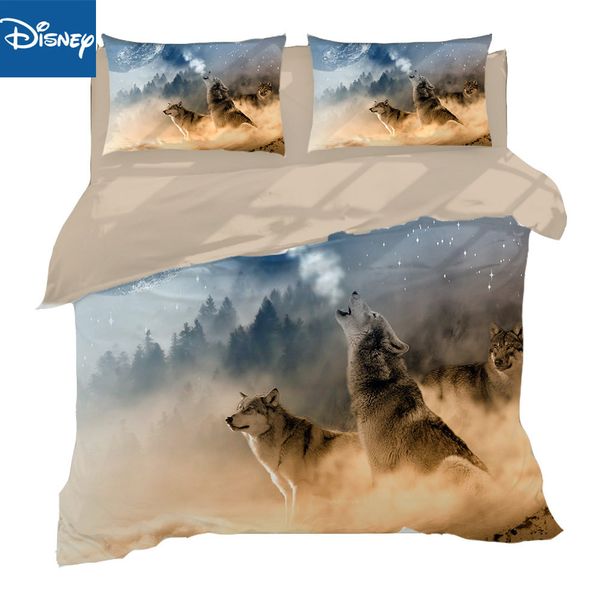 

fashion design 3d bed sheet three set animal series wolf digital printing  full size bedding set
