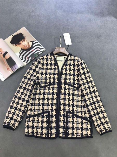 

2019 new classic black-white weaving plaid tweed british style women coat