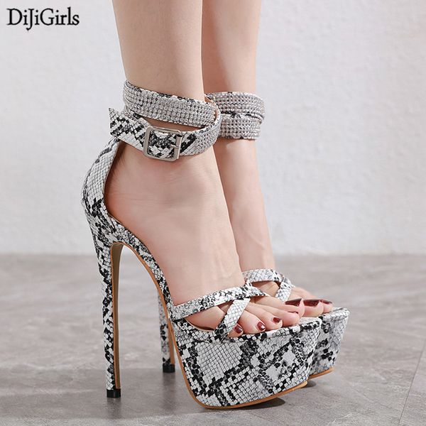 

high heels sandals 17cm stripper shoes summer party shoes women gladiator heels ladies platform sandals rhinestone ankle, Black