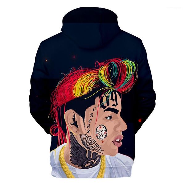 

толстовки 6ix9ine с капюшоном весна повседневная с длинными рукавами толстовки топы пуловеры мужские 3d печатные, Black