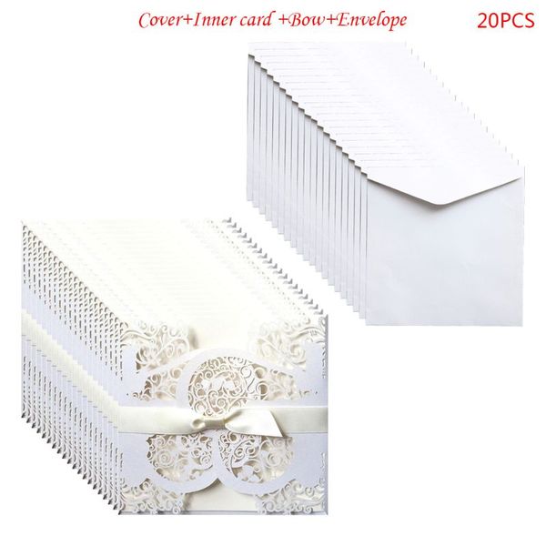 

20 pcs european style wedding invitation card with bow envelope kit party supply q1qc